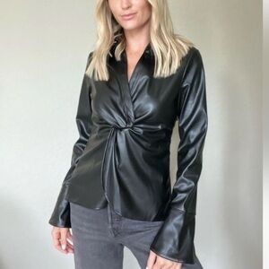 NWT Six/Fifty Faux Leather Blouse in size M